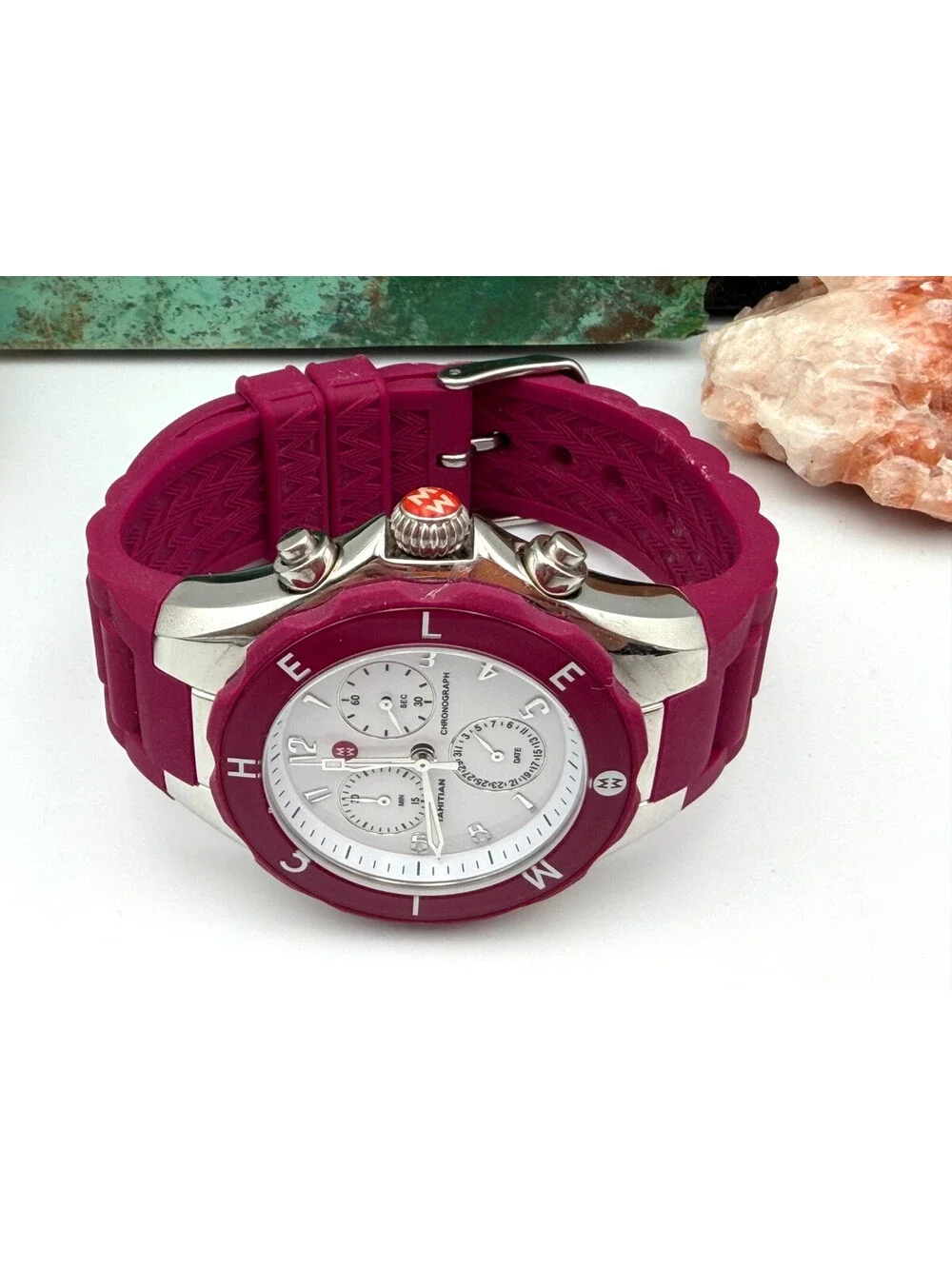 Michele Tahitian Jelly Bean Fuchsia Purple Chronograph Watch